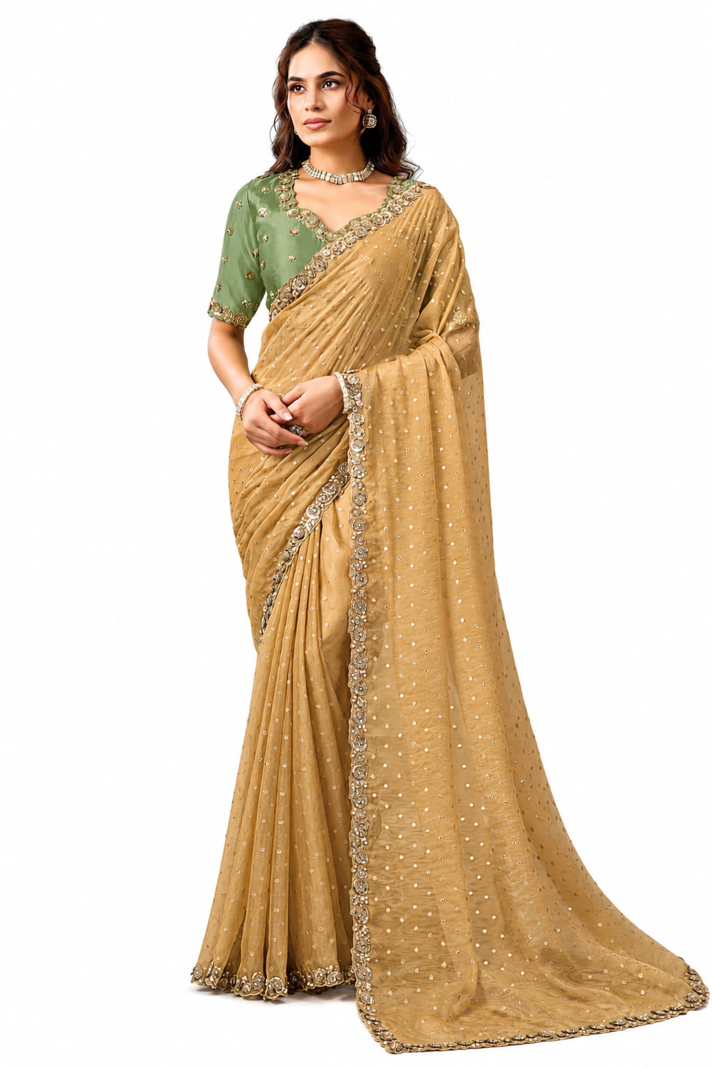 Gold Georgette Buti Jacquard Silk Saree