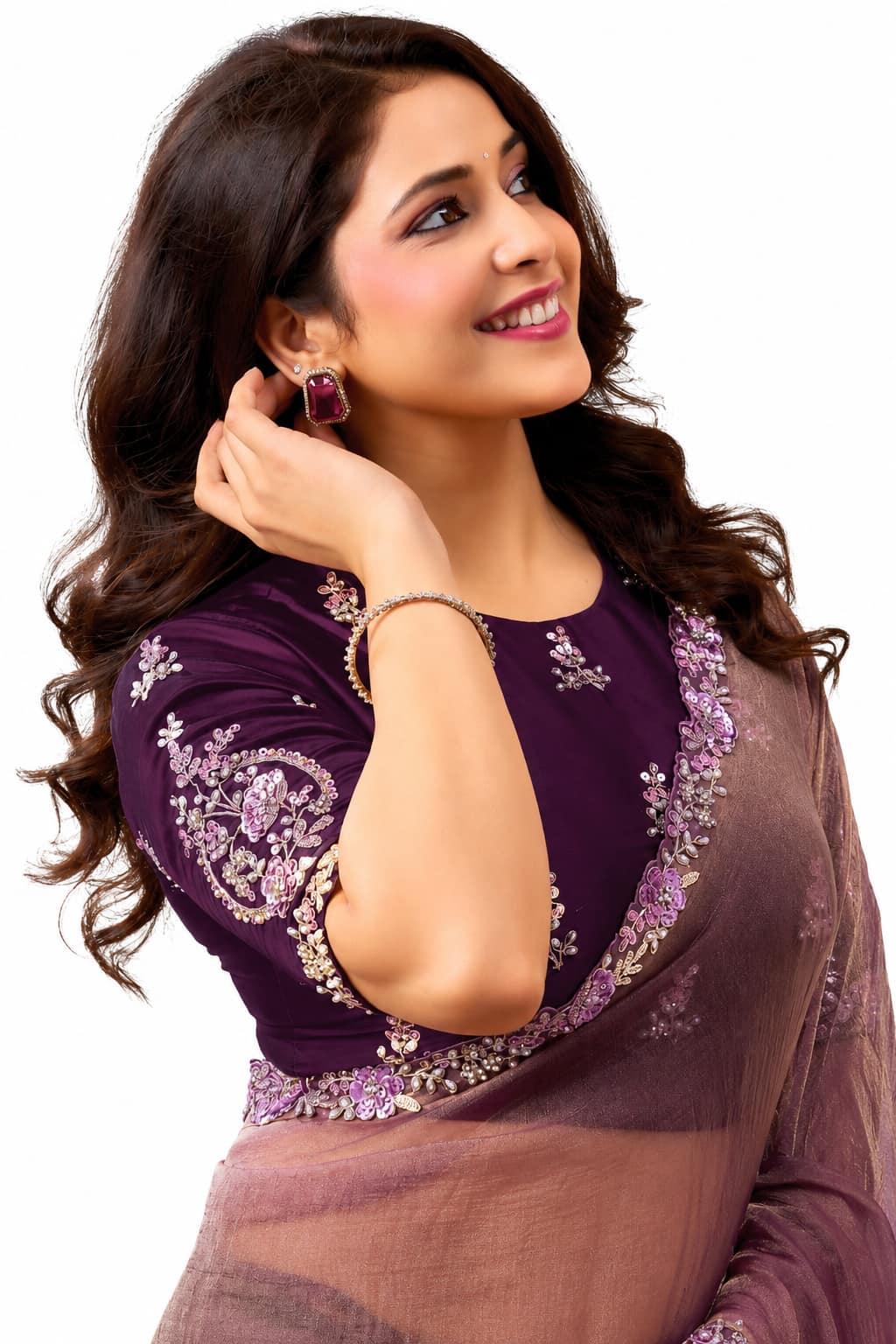 Dusty Mauve Organza Satin Saree - View 2