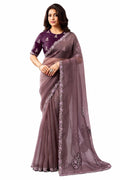 Dusty Mauve Organza Satin Saree