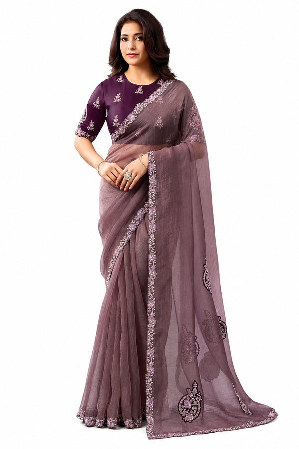 Dusty Mauve Organza Satin Saree