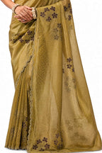 Olive Gold Crush Tissue Satin Saree - View 3