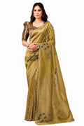 Olive Gold Crush Tissue Satin Saree
