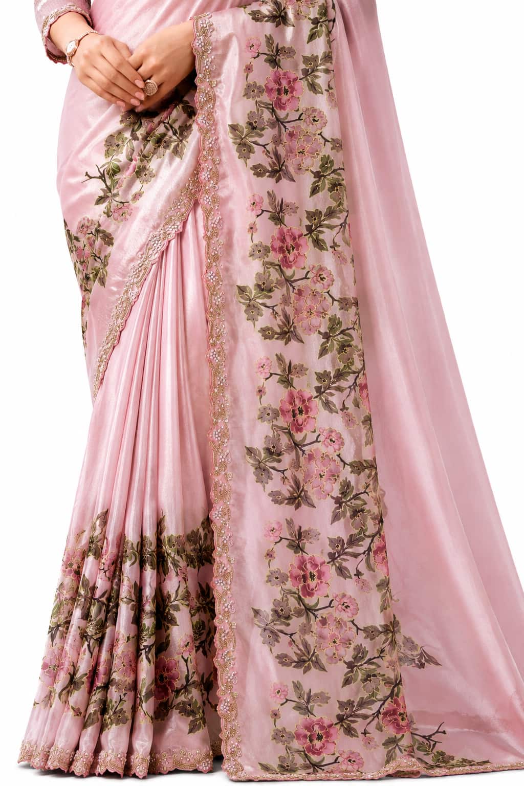 Light Pink Two Tone Satin Silk Saree - View 3