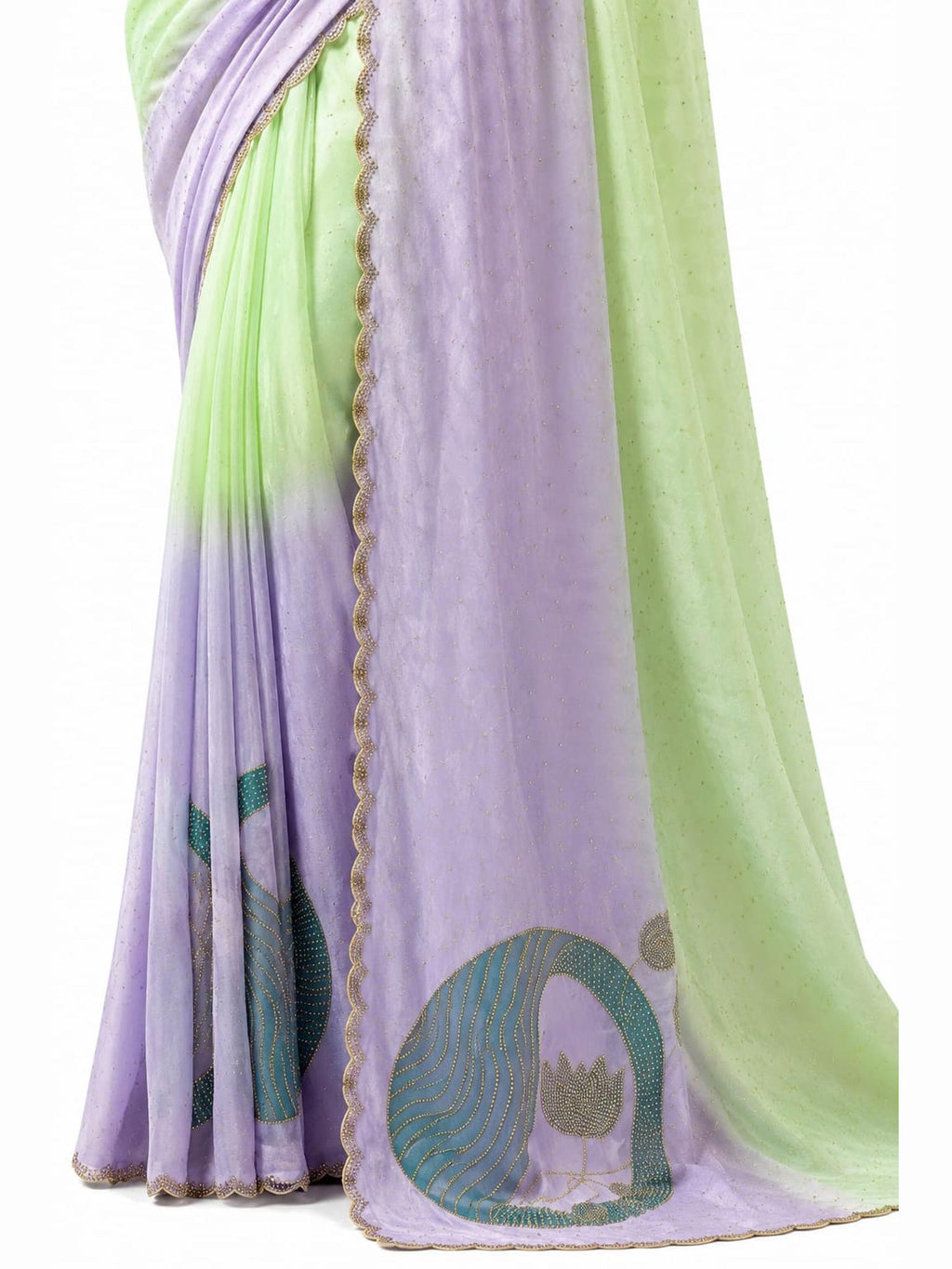 Mint Green Organza Satin Saree - View 3