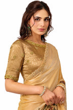 Champagne Gold Two Tone Satin Silk Saree - View 2