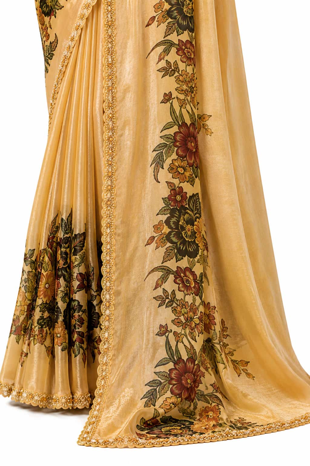 Champagne Gold Two Tone Satin Silk Saree - View 3
