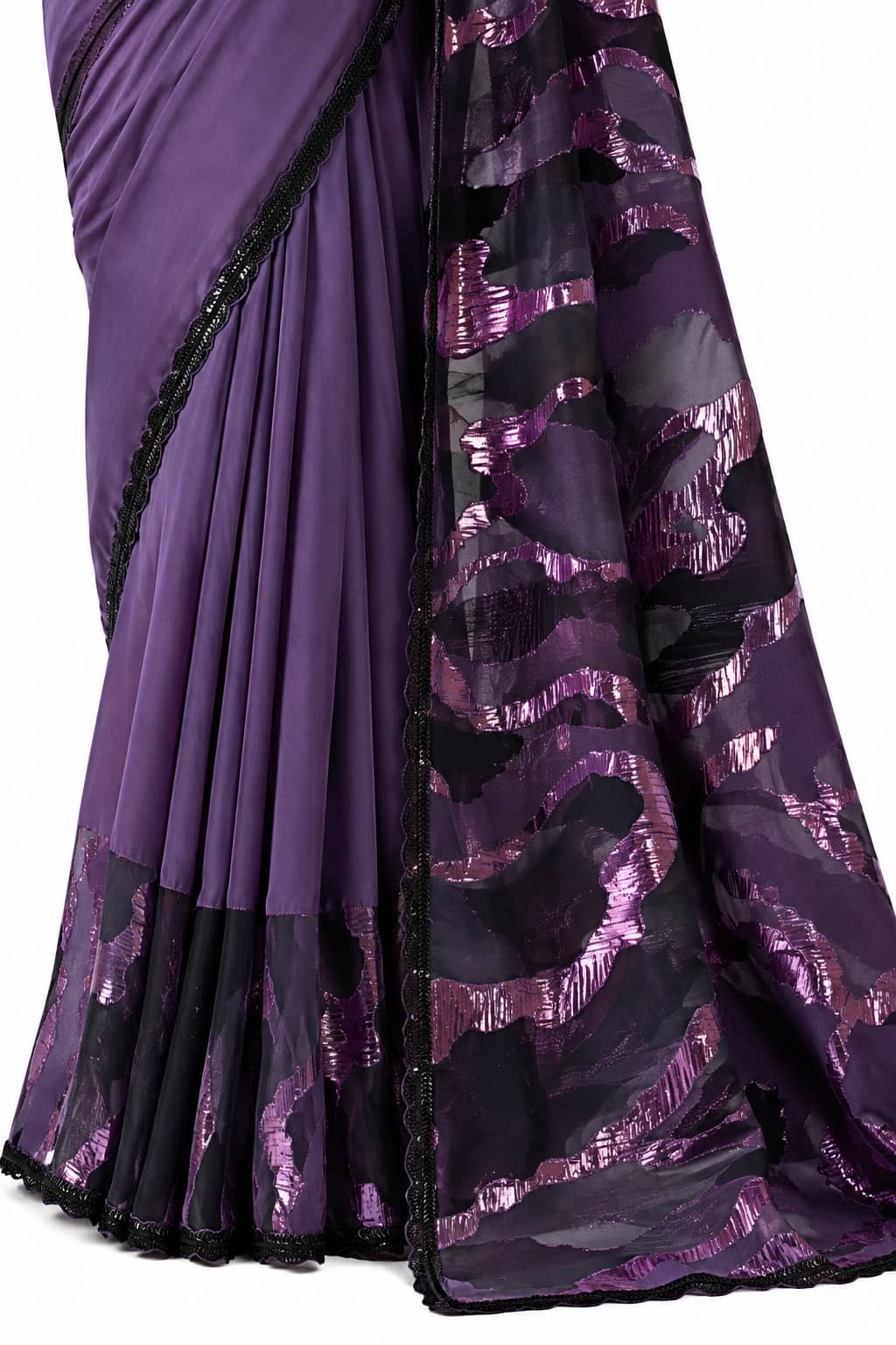 Plum Jacquard Satin Silk Saree - View 3