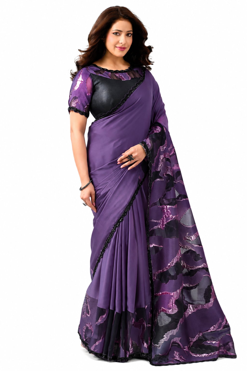 Plum Jacquard Satin Silk Saree