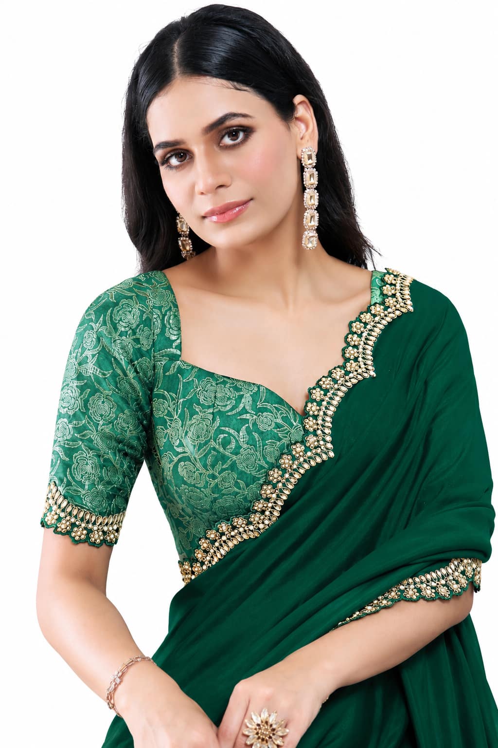 Emerald Green Pure Crepe Silk Saree - View 2
