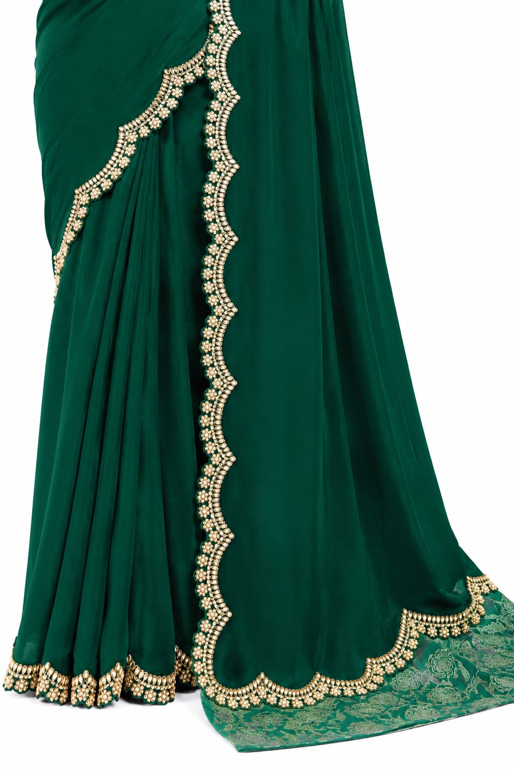 Emerald Green Pure Crepe Silk Saree - View 3