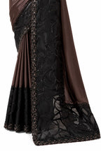 Espresso Brown Crepe Satin Silk Saree - View 3