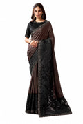 Espresso Brown Crepe Satin Silk Saree