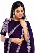 Deep Purple Pure Crepe Silk Saree - View 2