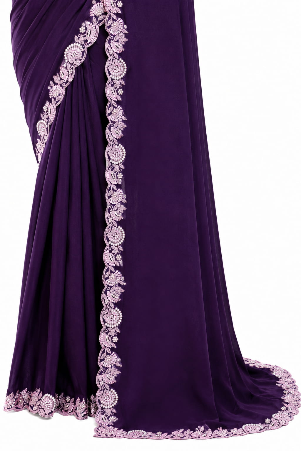 Deep Purple Pure Crepe Silk Saree - View 3