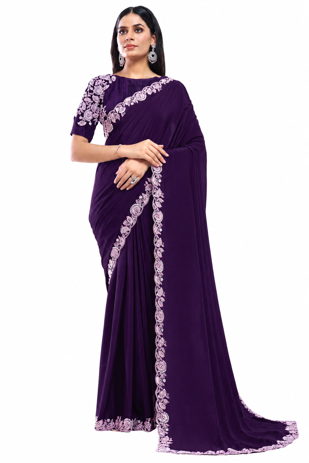 Deep Purple Pure Crepe Silk Saree