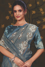 Steel Blue Tissue Zari traditional saree with Multi Thread Embroidery by Naksh Creation view 2