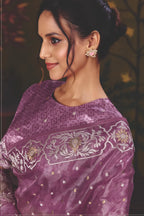 Lavender Satin Silk traditional saree with Multi Thread Embroidery by Naksh Creation view 5