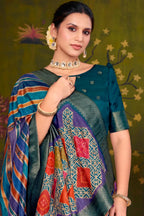 Royal Blue Rangkat Tussar Silk traditional saree with Lehariya, Thread Embroidery by Naksh Creation view 2