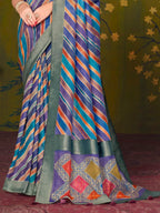 Royal Blue Rangkat Tussar Silk traditional saree with Lehariya, Thread Embroidery by Naksh Creation view 3
