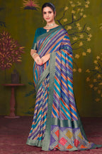 Royal Blue Rangkat Tussar Silk traditional saree with Lehariya, Thread Embroidery by Naksh Creation