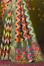 Forest Green Rangkat Tussar Silk traditional saree with Chevron, Woven Design by Naksh Creation view 3