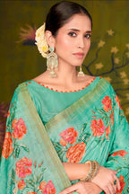 Sea Green Rangkat Tussar Silk traditional saree with Floral, Sequence Embroidery by Naksh Creation view 2