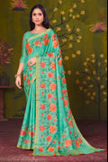 Sea Green Rangkat Tussar Silk traditional saree with Floral, Sequence Embroidery by Naksh Creation