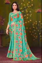 Sea Green Rangkat Tussar Silk traditional saree with Floral, Sequence Embroidery by Naksh Creation