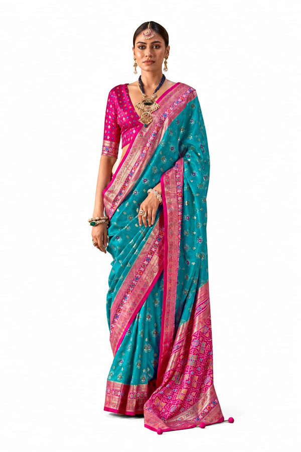 Naksh Creation Turquoise Sigma Silk Patola Saree