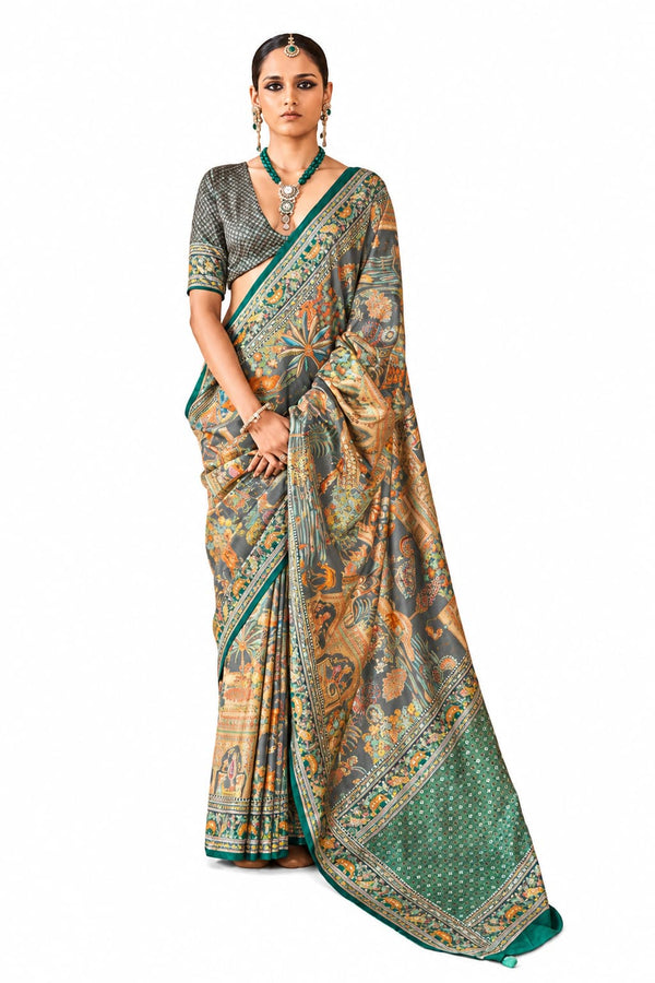 Naksh Creation Mustard Floral Soft PV Silk Saree