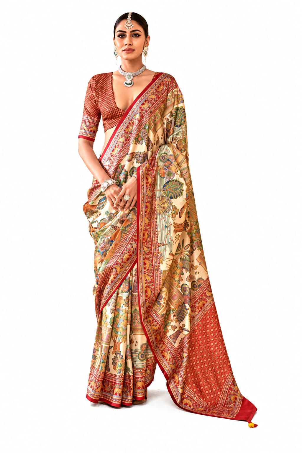 Naksh Creation Maroon Paisley Soft PV Silk Saree