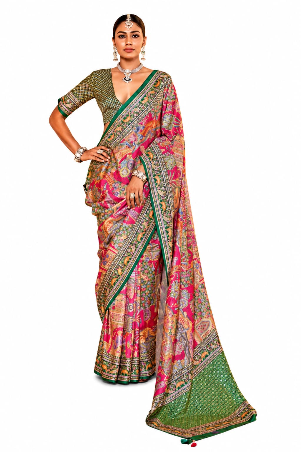 Naksh Creation Multicolor Heritage Soft PV Silk Saree