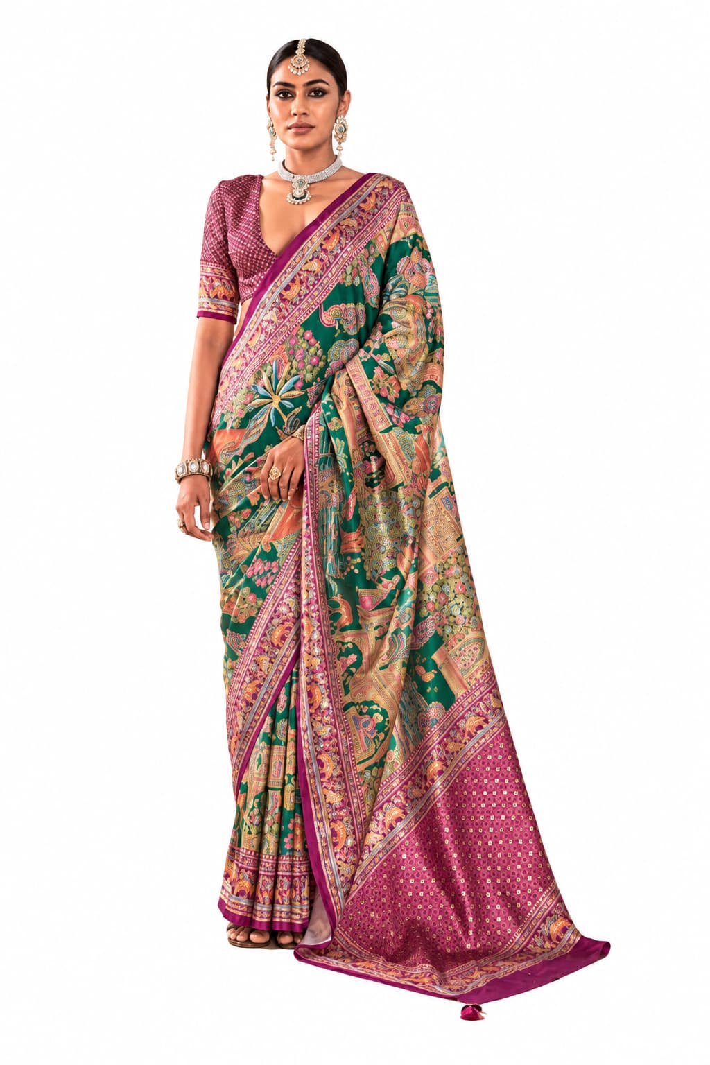 Naksh Creation Black Botanical Soft PV Silk Saree