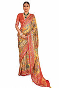 Mustard Yellow Dola Silk Kalamkari Bandhani Print Saree