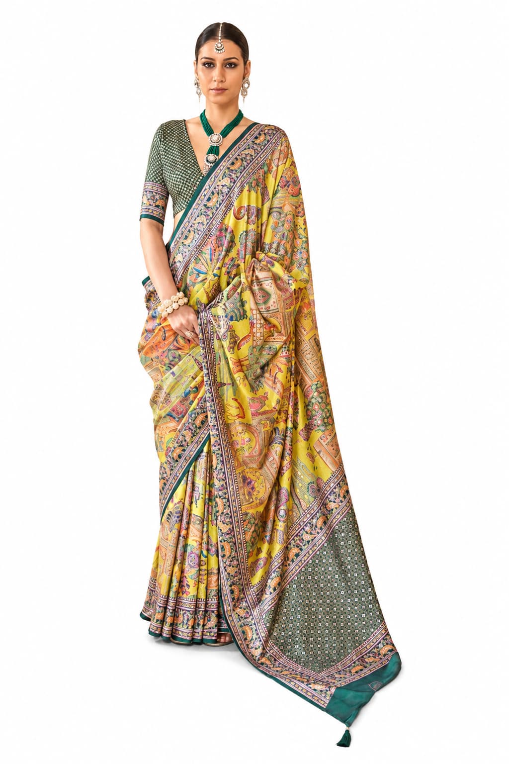 Naksh Creation Teal Peacock Soft PV Silk Saree