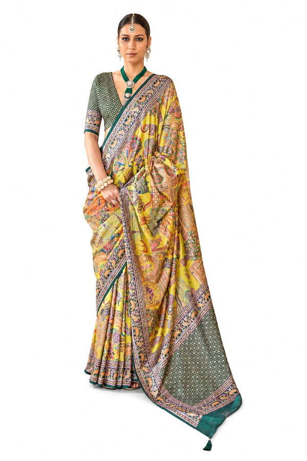 Naksh Creation Teal Peacock Soft PV Silk Saree