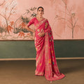 Magenta Pink Banarasi Silk Saree with Gold Zari Weaving Peacock Motifs and Unstitched Blouse