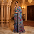 Royal Pure Crepe Silk Saree with Aari Work and Pure Cutdana Khatli Work