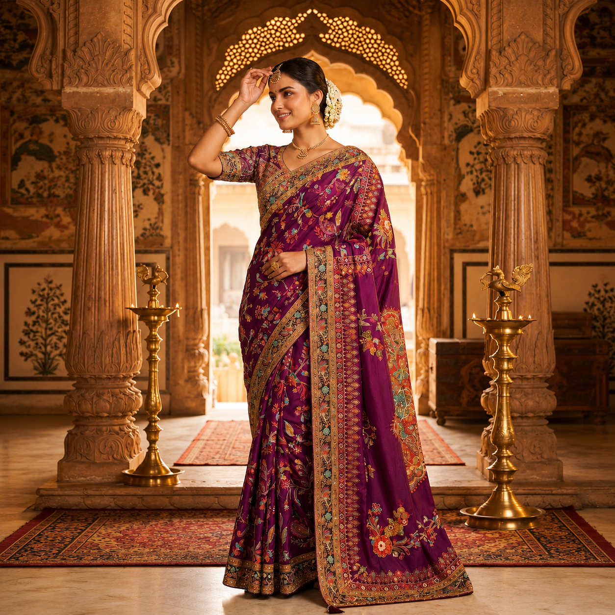 Royal Pure Crepe Silk Saree with Aari Work and Pure Cutdana Khatli Work