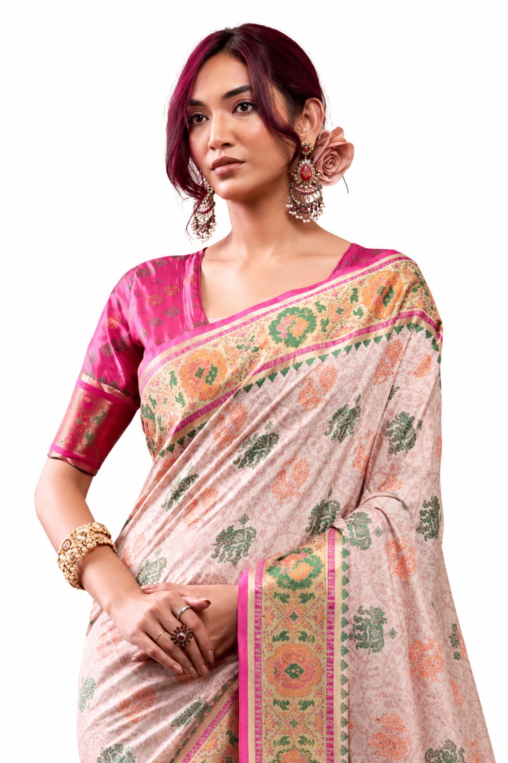 Rani Pink Soft Dola Silk Zari Border Work Saree