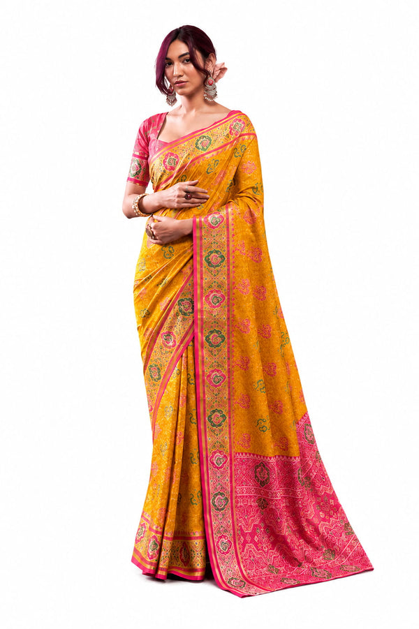 Rani Pink Soft Dola Silk Zari Border Work Saree