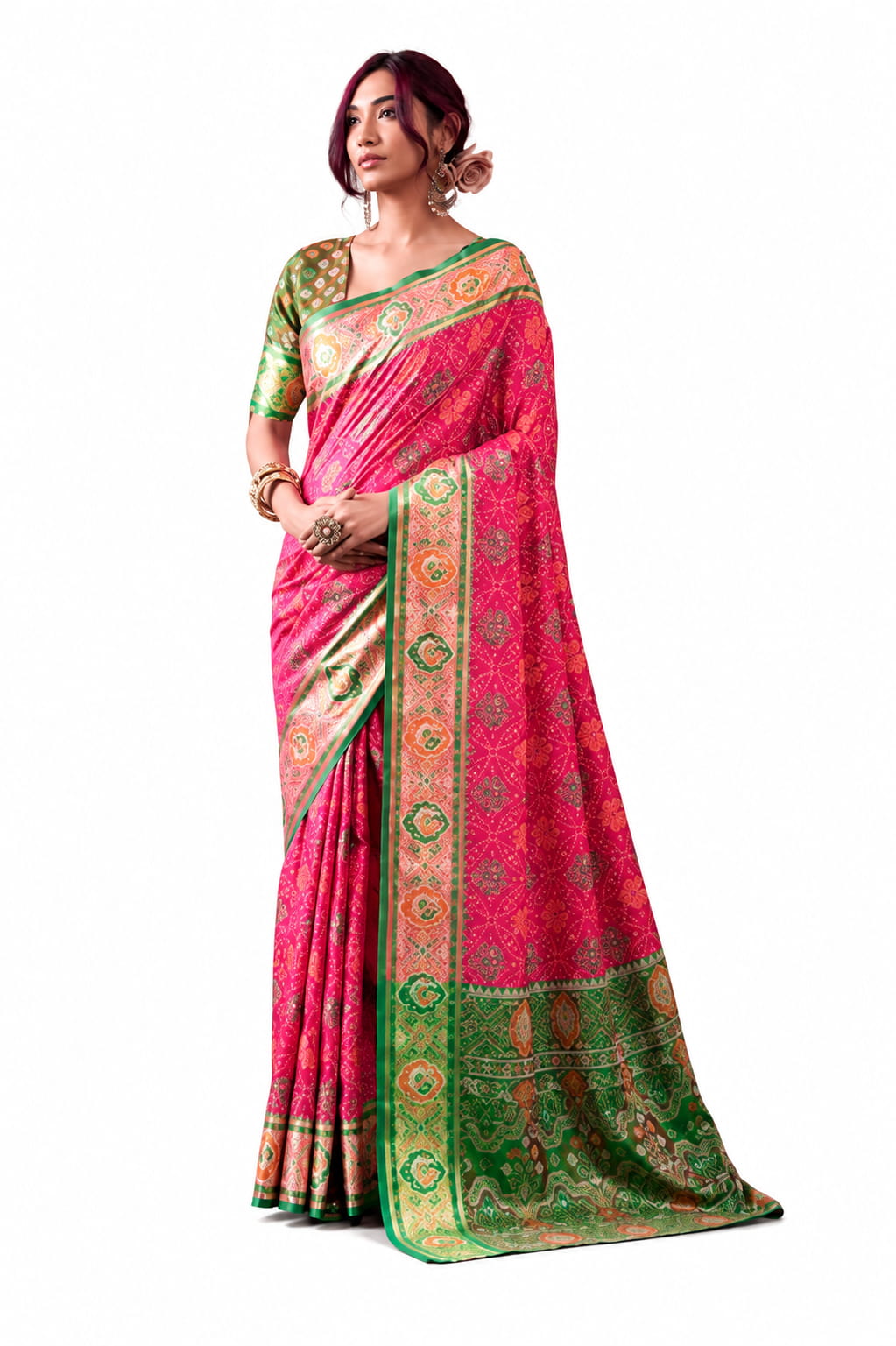 Rani Pink Soft Dola Silk Zari Border Work Saree