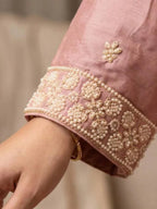 Blush Pink Flared Palazzo Pants and Embroidered Dupatta Drape Detail