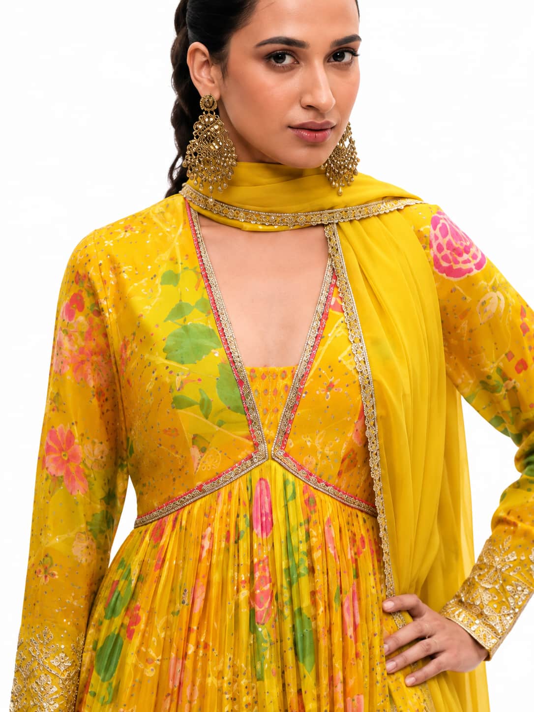 Bright Yellow Georgette Printed Anarkali Suit