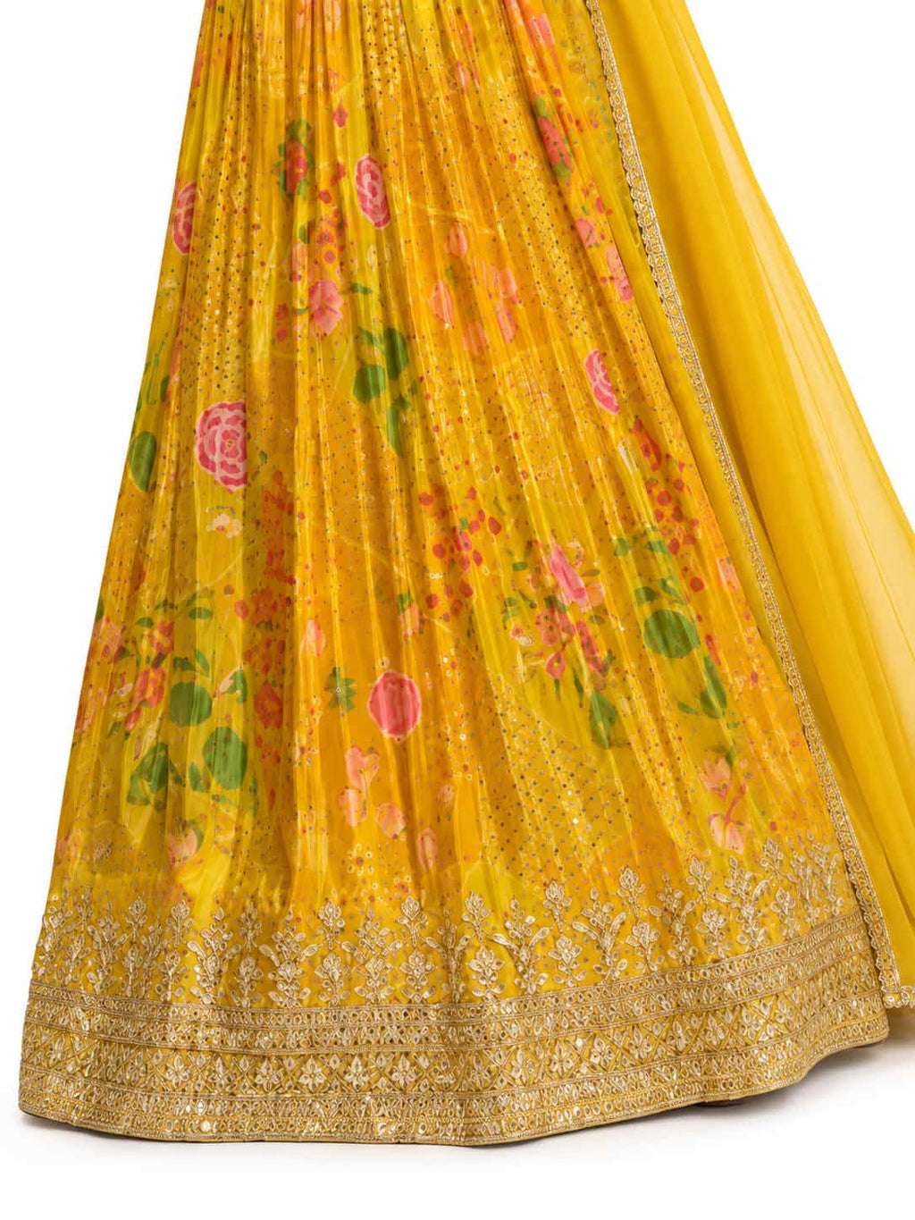 Bright Yellow Georgette Printed Anarkali Suit