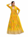 Bright Yellow Georgette Printed Anarkali Suit