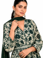 Bottle Green Georgette Printed Anarkali Suit