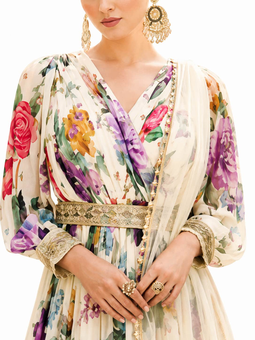 Off White Georgette Printed Anarkali Suit