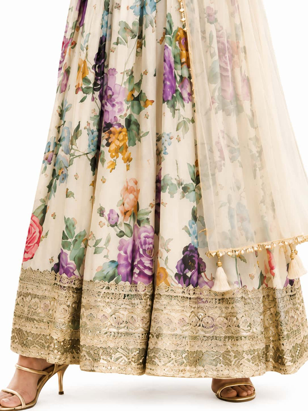 Off White Georgette Printed Anarkali Suit