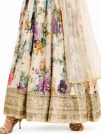 Off White Georgette Printed Anarkali Suit